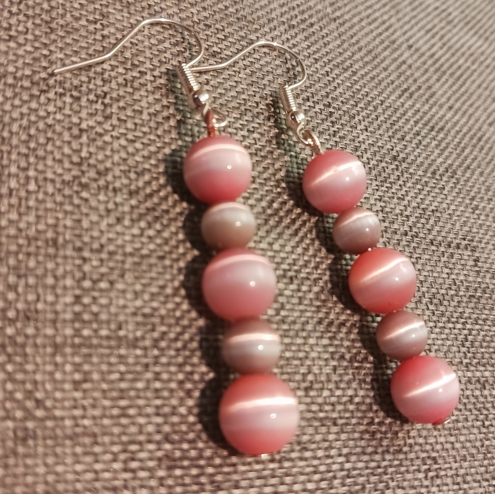 Pink and Lavender Earrings w/ Cats Eye Glass Beads Retro Y2K - New Item (2")